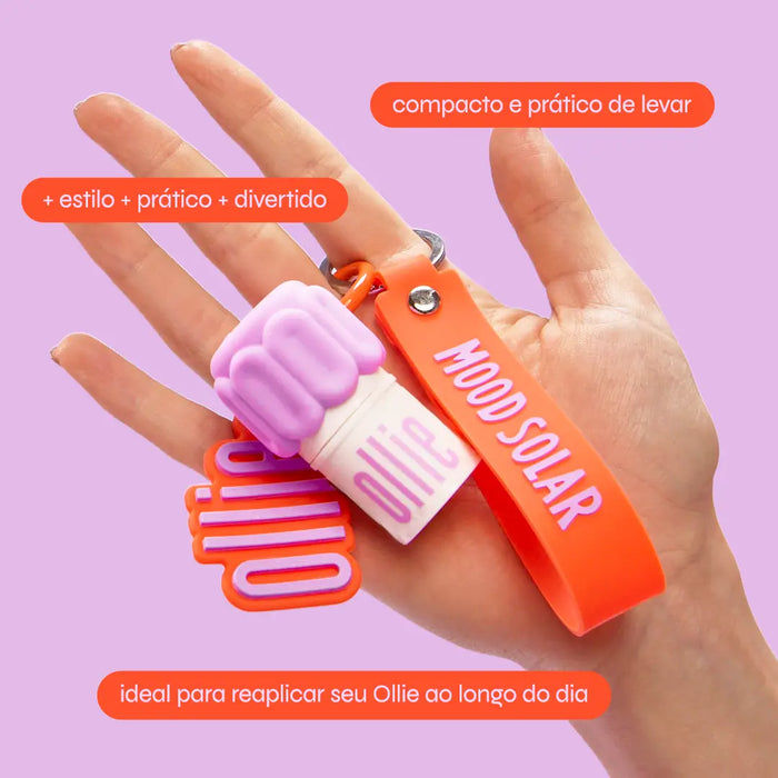 case para bastão 3 em 1 ollie, chaveiro em silicone com pulseira mood solar, compacto e prático de levar