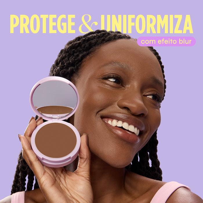 pó compacto ultrafino ollie fps 50, altíssima proteção solar com acabamento blur pra rotina do dia a dia